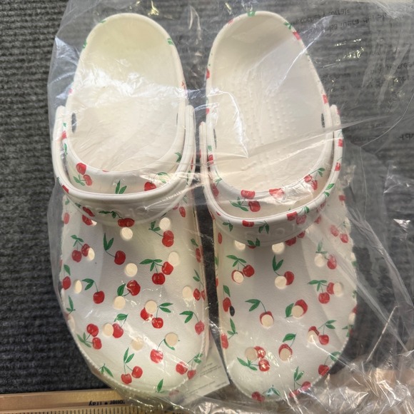 Crocs Crocband Clog Mens 12 White Cherry AOP Comfort Sandal New With Tags